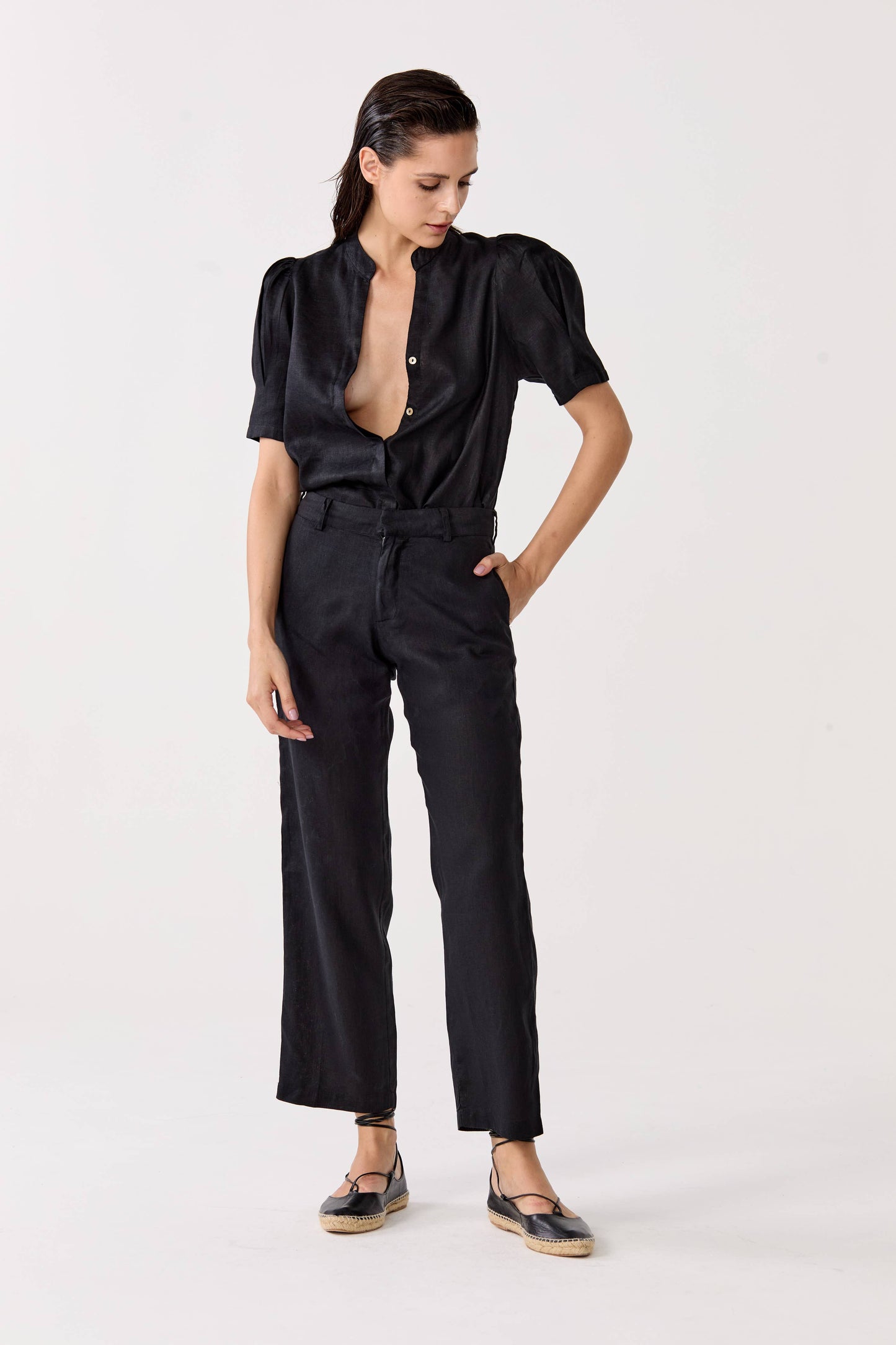 Athina Linen Shirt - Black