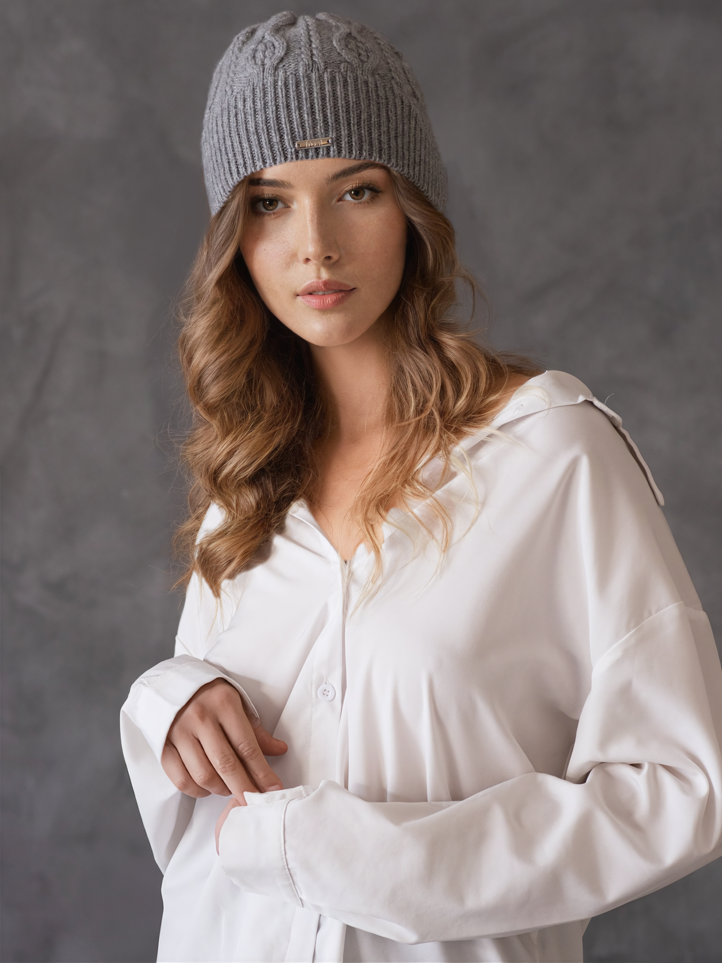 50% Cashmere 50% Merino Cable Knit Skully Beanie