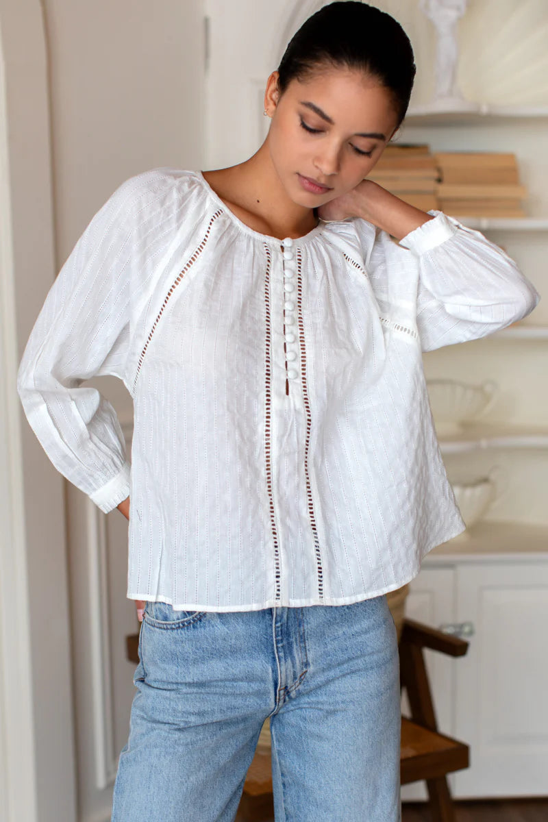 Emerson Fry India Collection - Lucy Heirloom Blouse | Ivory Cotton Dobby Organic