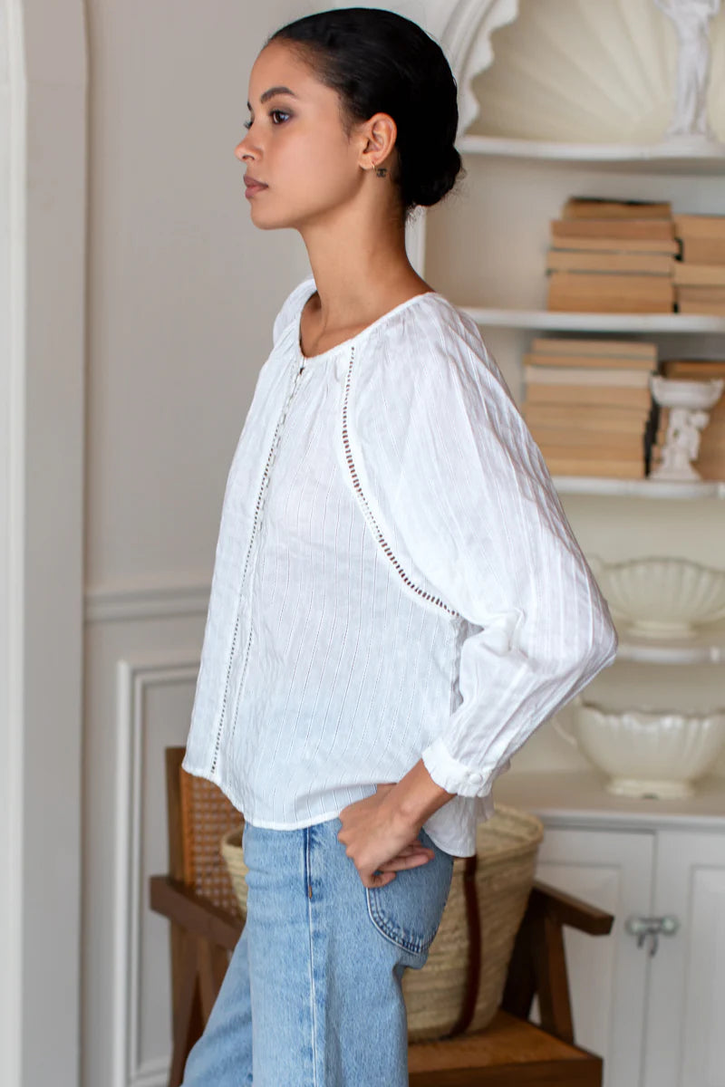 Emerson Fry India Collection - Lucy Heirloom Blouse | Ivory Cotton Dobby Organic