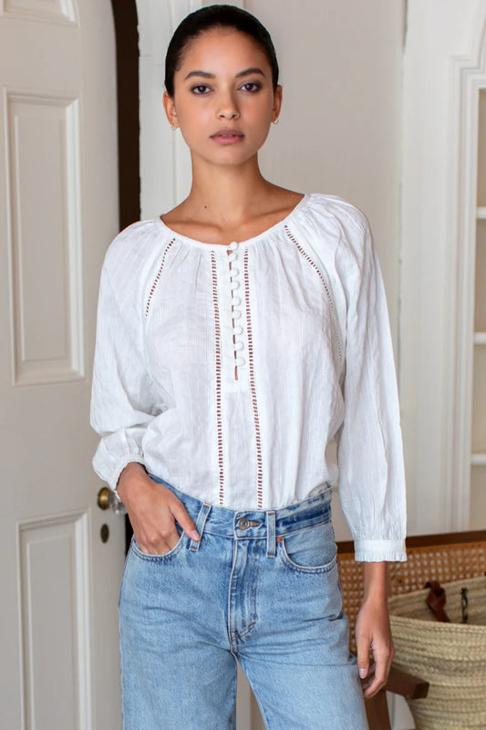 Emerson Fry Lucy Heirloom Blouse | Ivory Cotton Dobby Organic