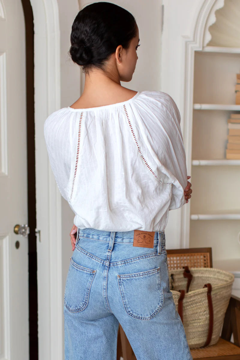 Emerson Fry India Collection - Lucy Heirloom Blouse | Ivory Cotton Dobby Organic