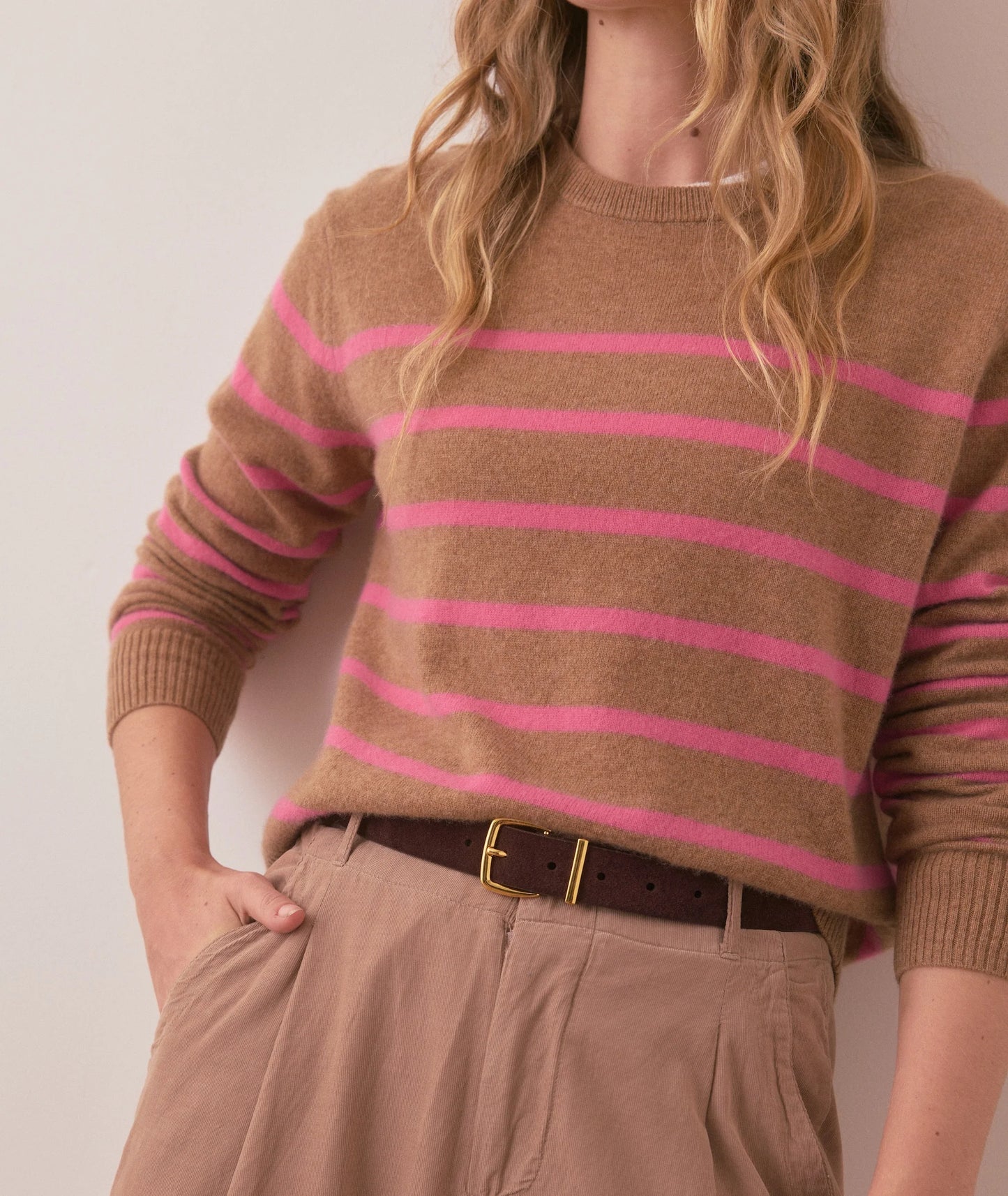 Harper Cashmere Sweater | Camel/Pink