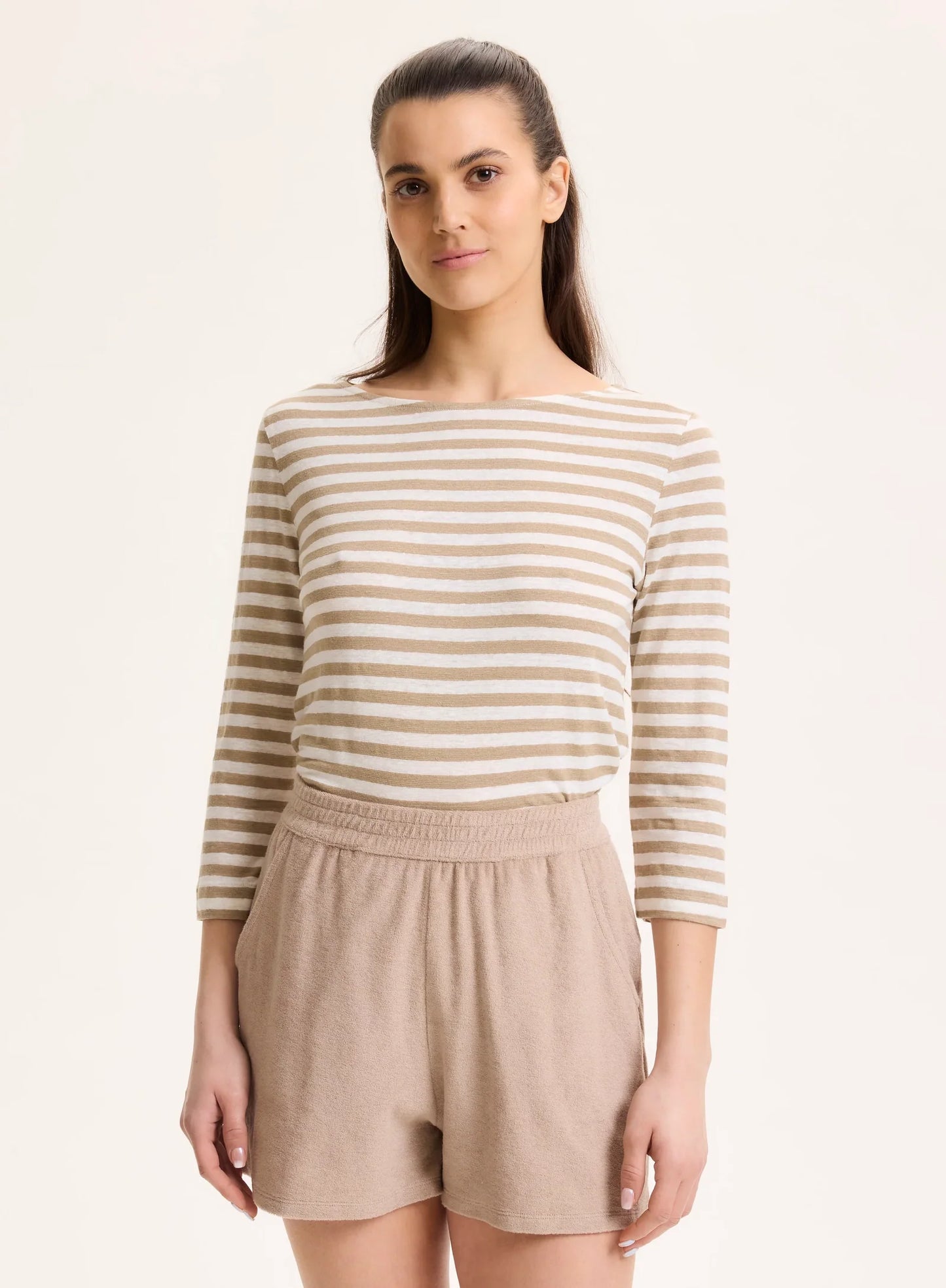 Stretch Linen 3/4 Sleeve Boatneck