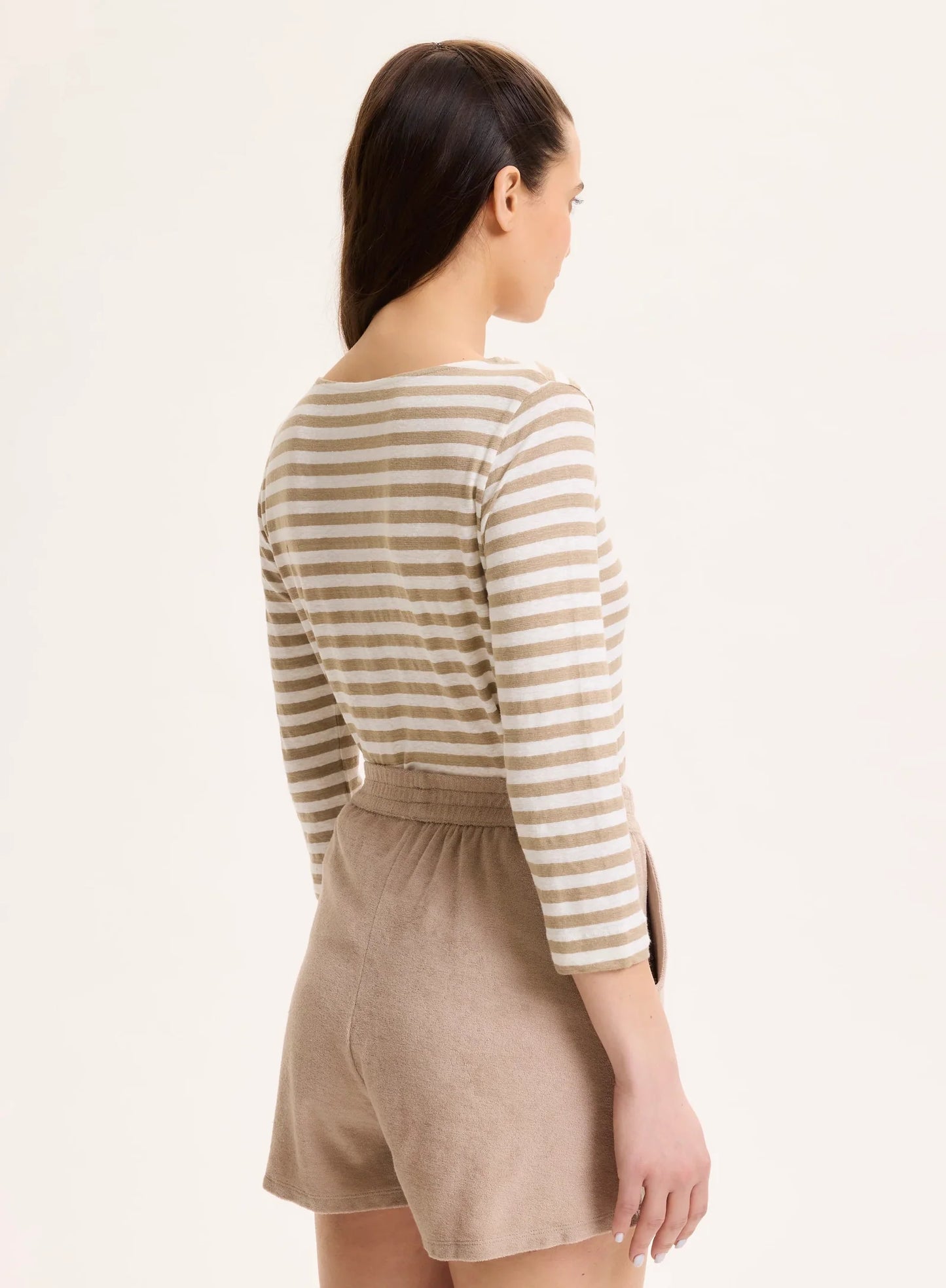 Stretch Linen 3/4 Sleeve Boatneck