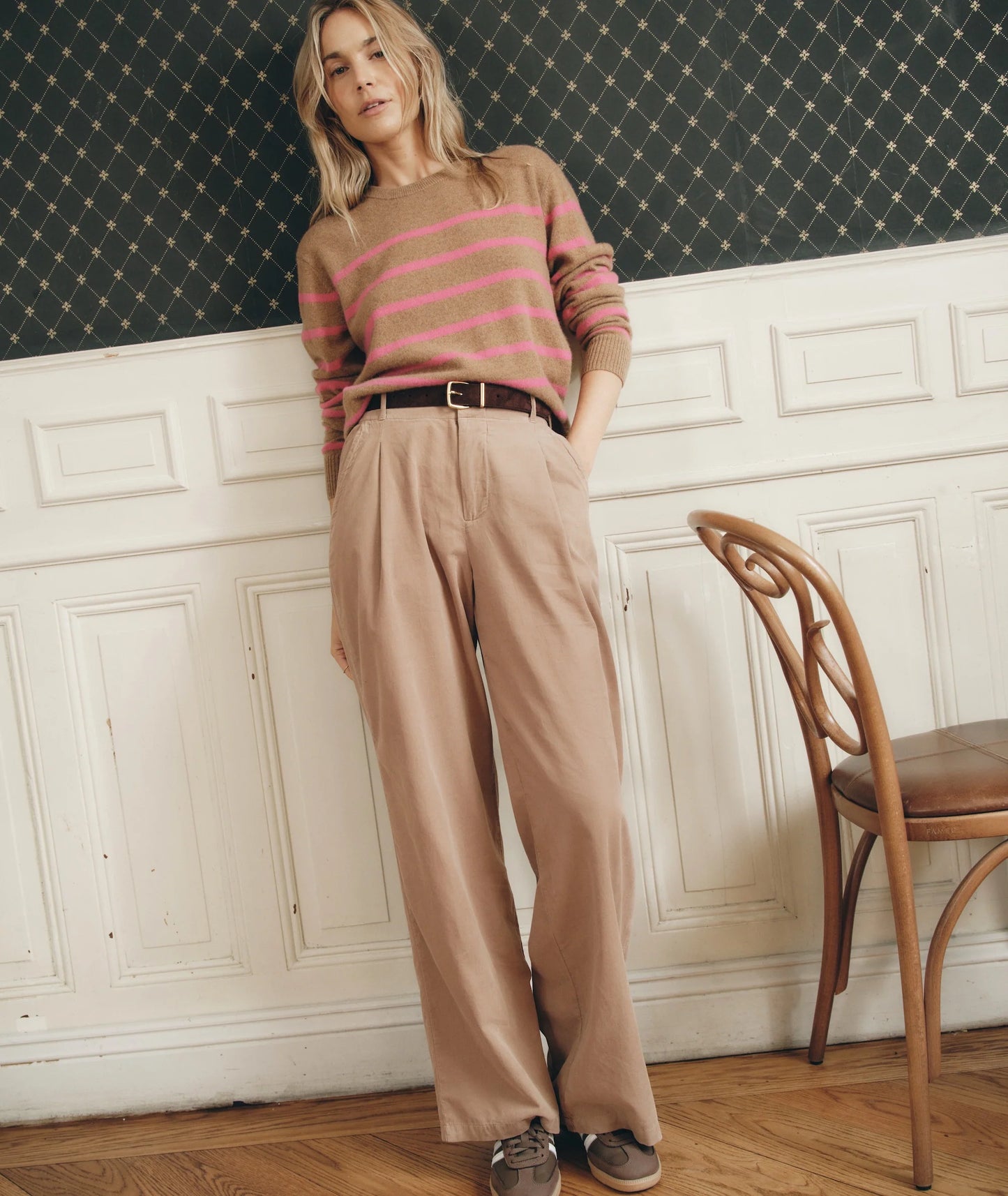 Harper Cashmere Sweater | Camel/Pink