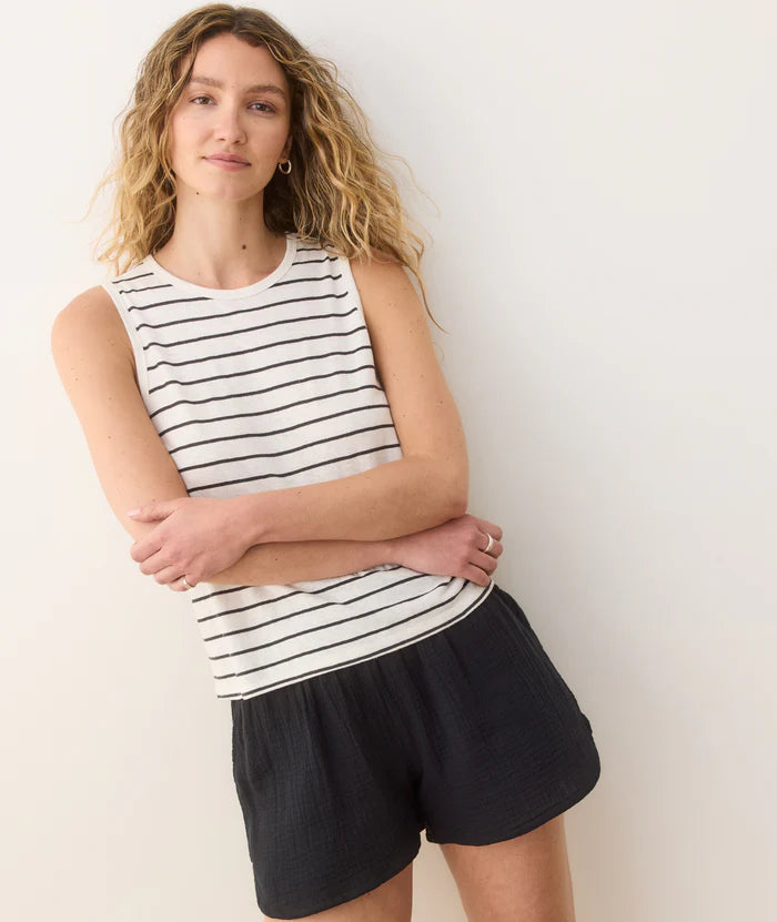 Hemp Cotton Tank Black/White Stripe