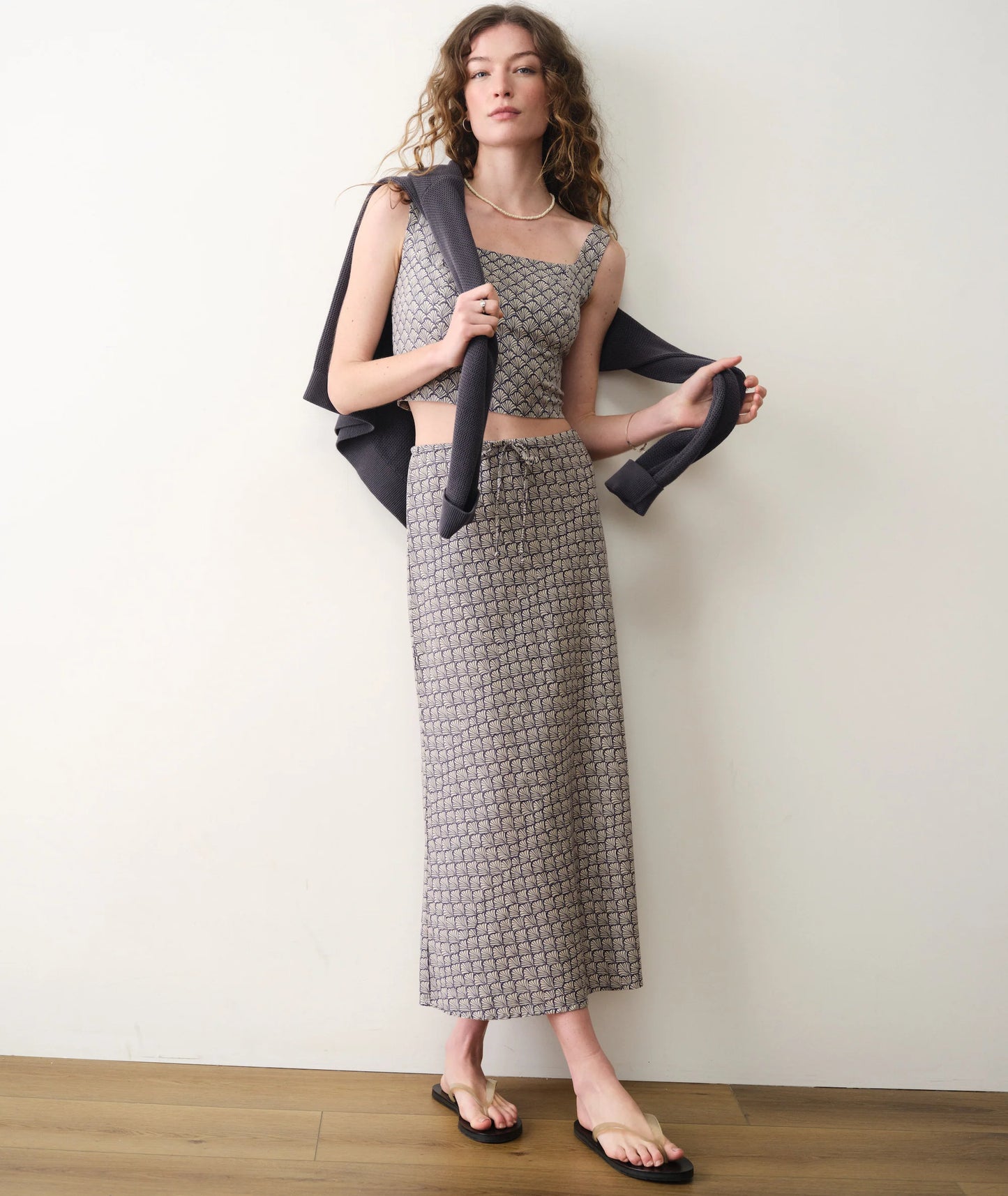 Avery Hemp Midi Skirt | Navy Seashell