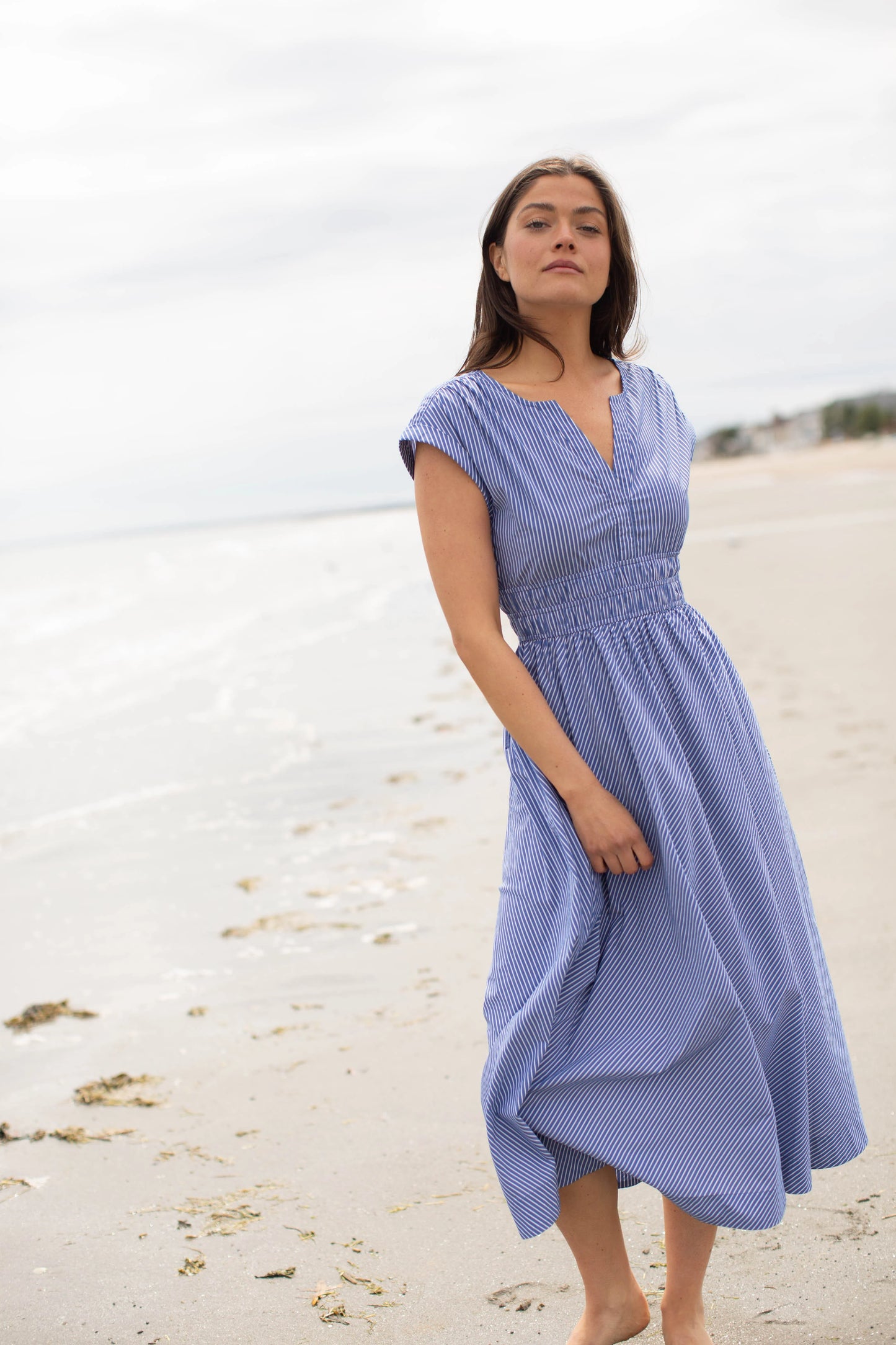 Marea Clara Dress | Blue and White Pinstripe