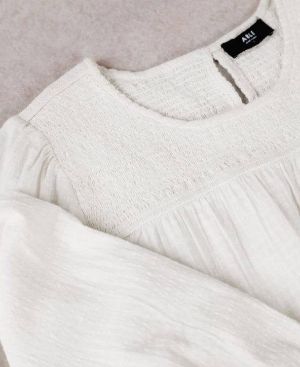 Lisa Smocked Neck Sleeve Top | White (set aside)