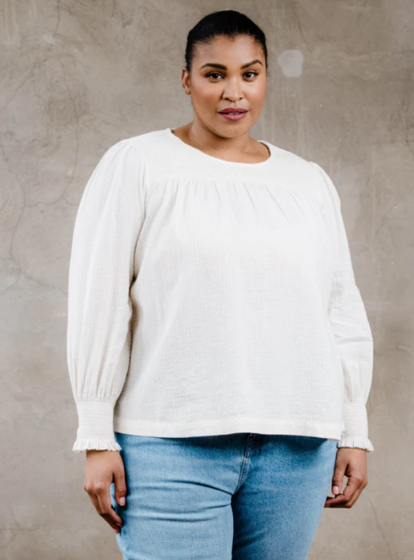 Lisa Smocked Neck Sleeve Top | White (set aside)