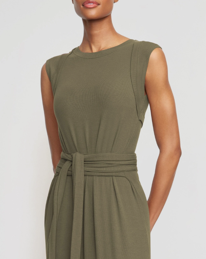 Ribbed Tie-Waist Dress | Sage @YR
