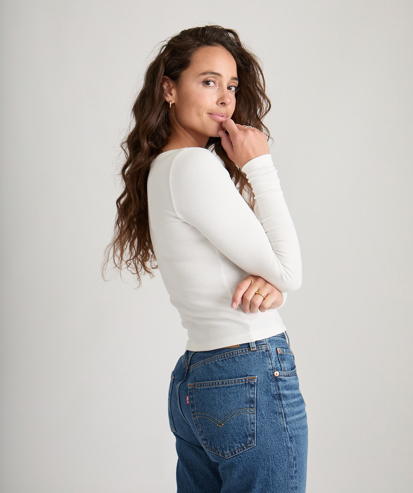 Lexi Rib Scoop Longsleeve Tee | White