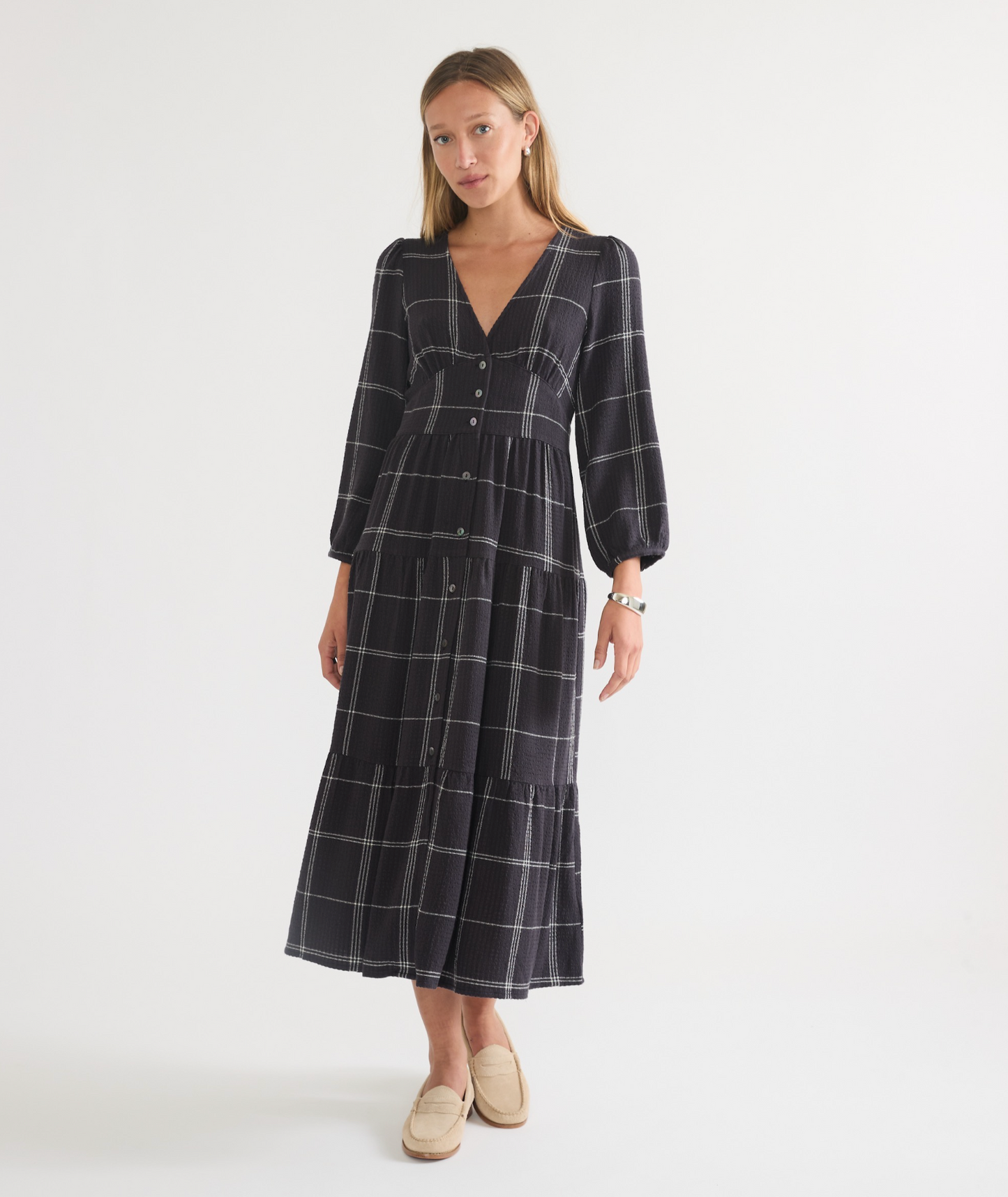 Maeve Maxi Dress | Charcoal Windowpane