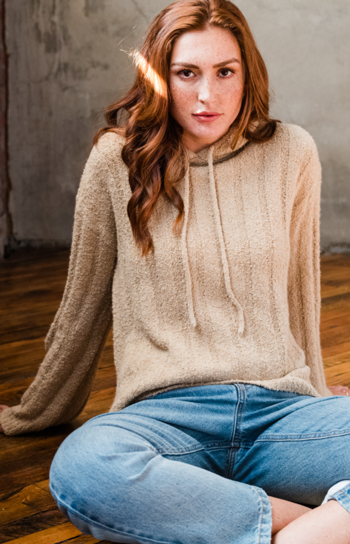Harlow Boucle Hoodie Sweater | Camel