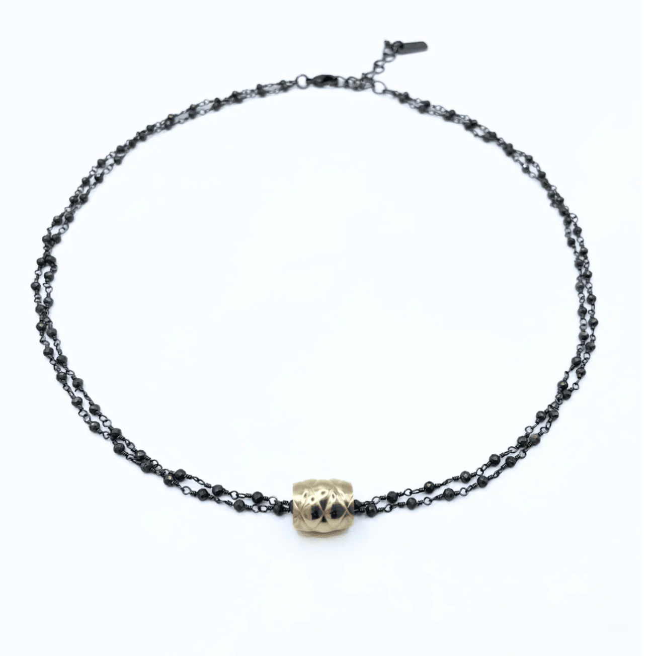 Gold Filled Barrel on Double Oxidized Pyrite Necklace