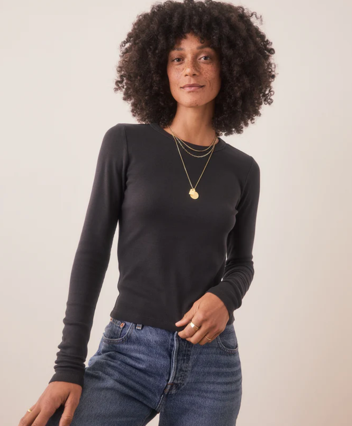 Lexi Rib Sun-In Longsleeve Crew Tee | Black
