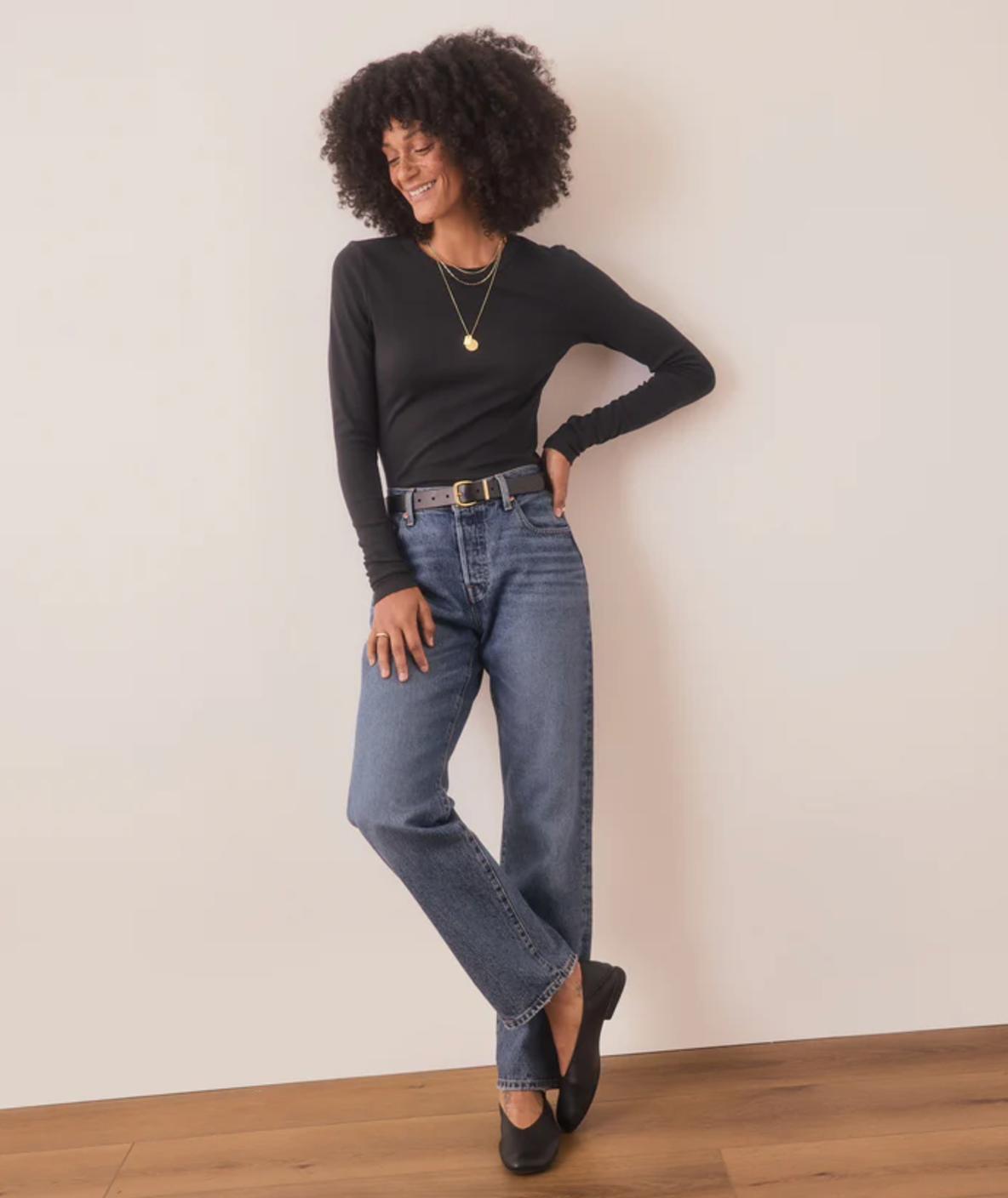 Lexi Rib Sun-In Longsleeve Crew Tee | Black