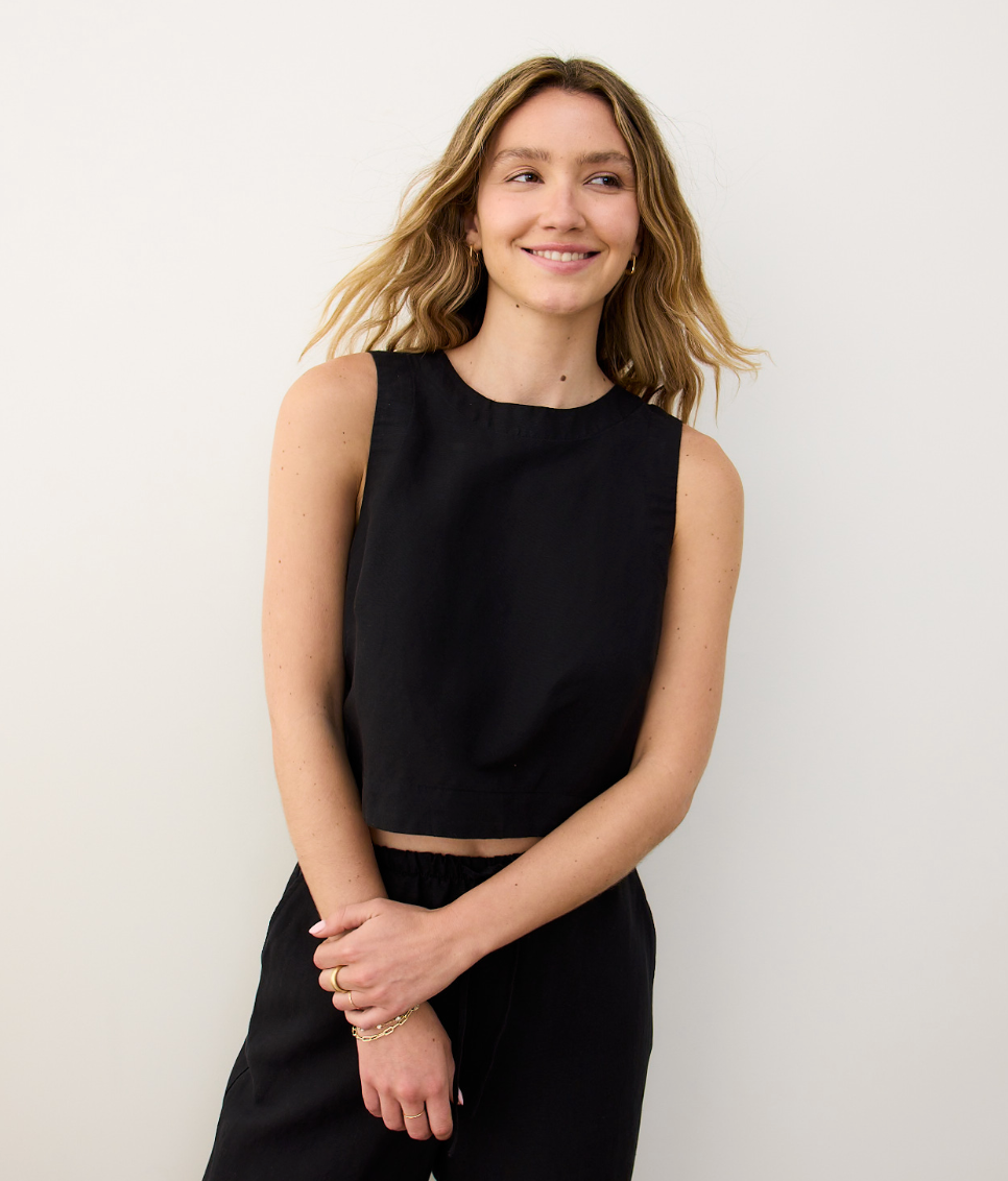 Quinn Linen Tank | Black