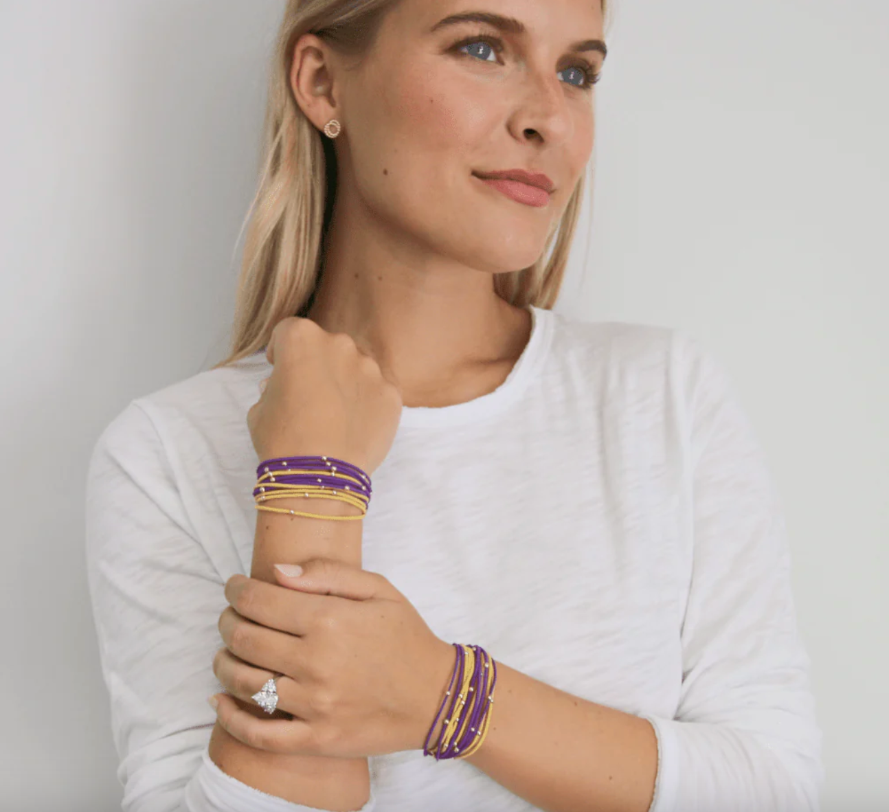 3mm Gold Water Pony Waterproof Bracelet Hair Bands in Gold and Purple #WP-M