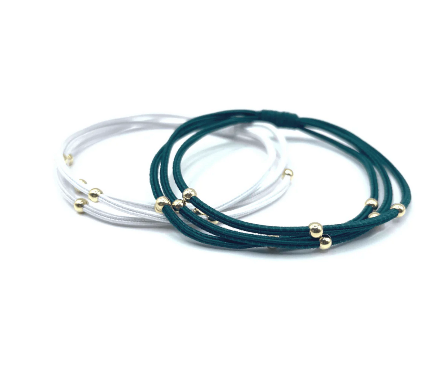 3mm Gold Water Pony Waterproof Bracelet Hair Bands in Green and White #WP-N