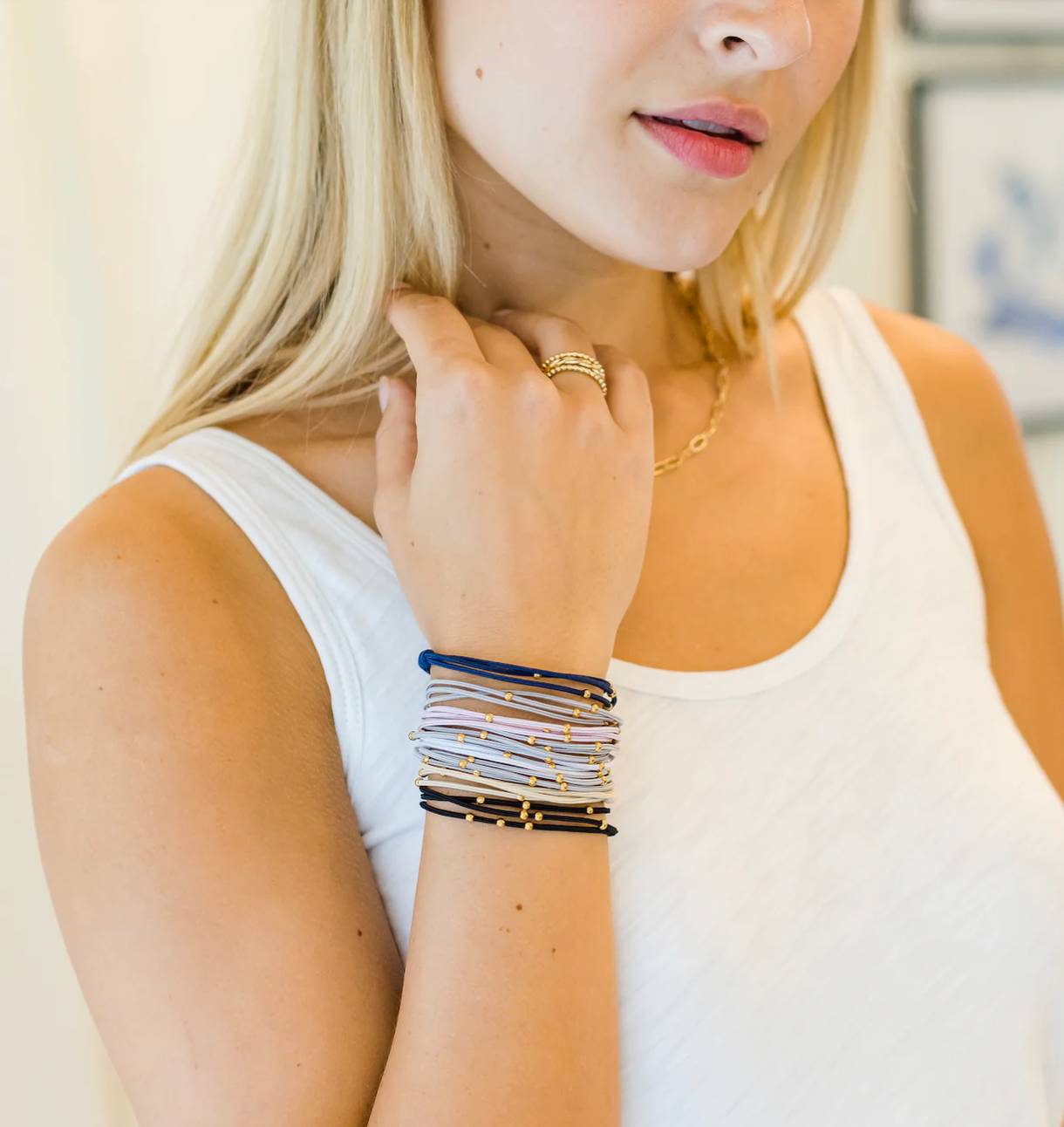 3mm Gold Water Pony Waterproof Bracelet Hair Bands in Gray and White #WP-O