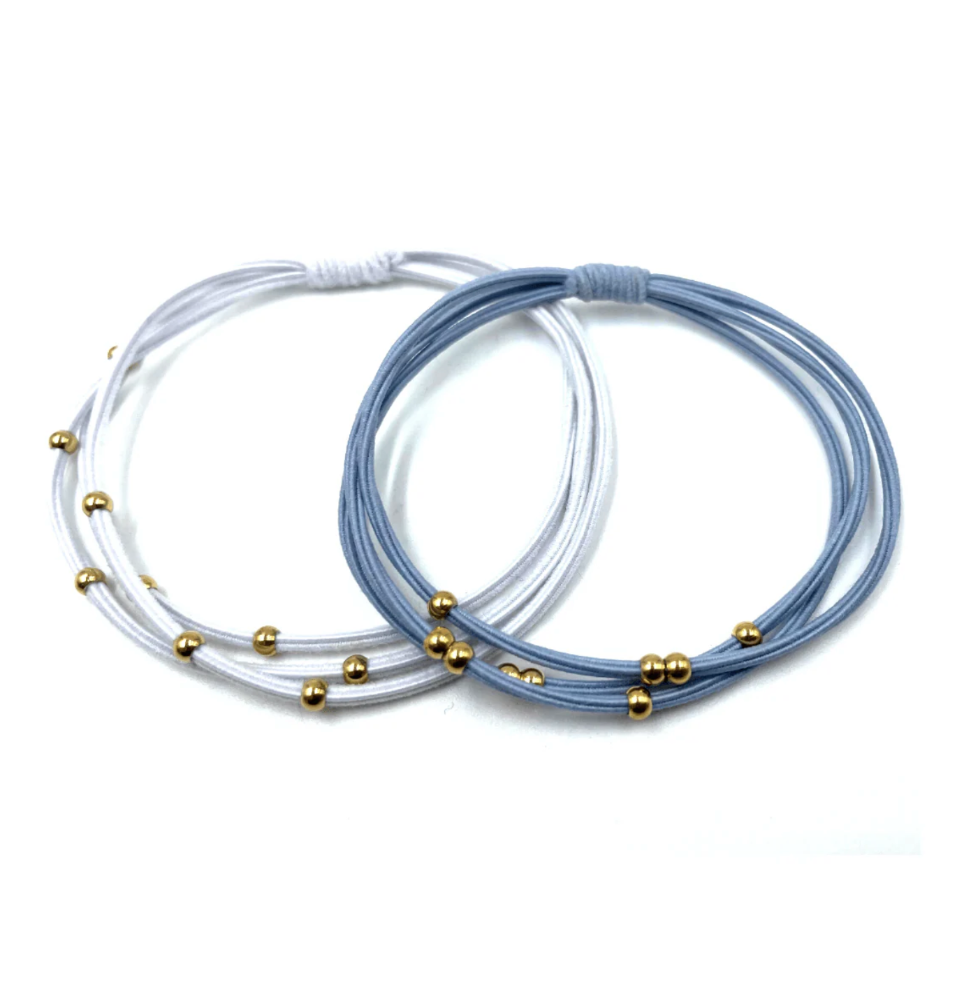 3mm Gold Water Pony Waterproof Bracelet Hair Bands in Light Blue and White #WP-L