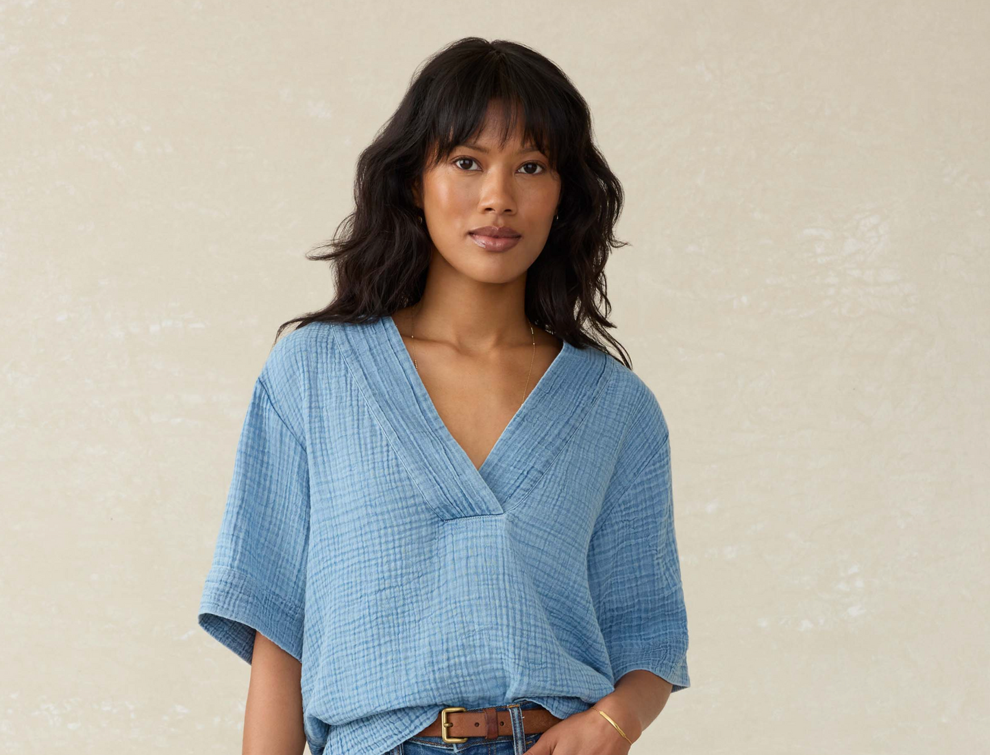 Dune Cotton Gauze Popover | Light Indigo
