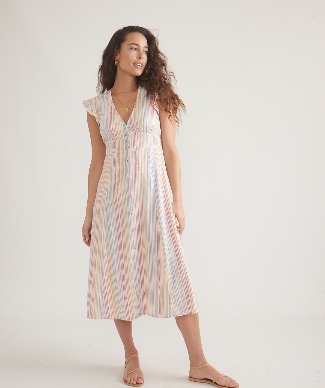 Camila Midi Dress | Warm Rainbow Stripe