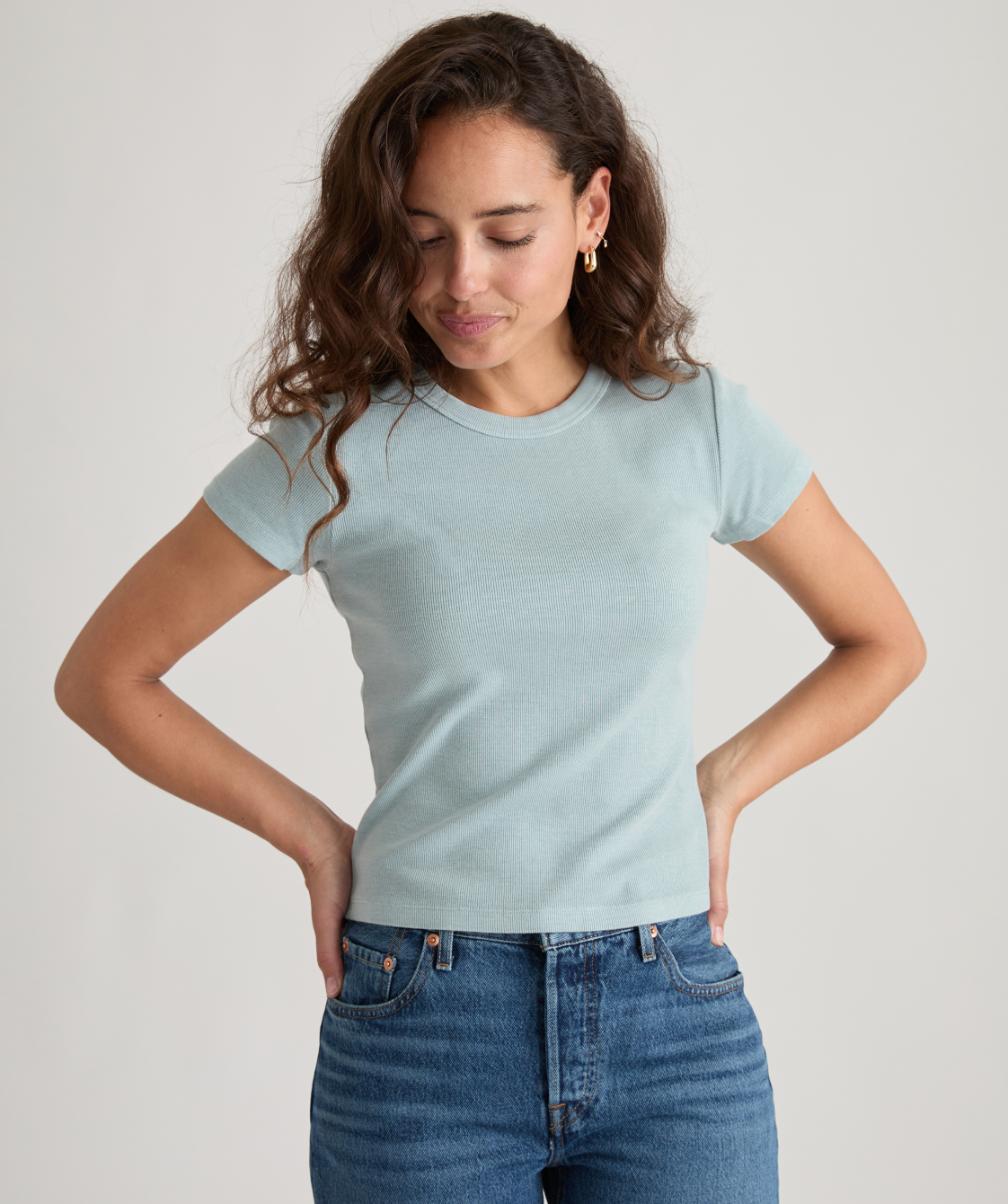 Lexi Rib Sun-In Crew Tee | Faded Aqua