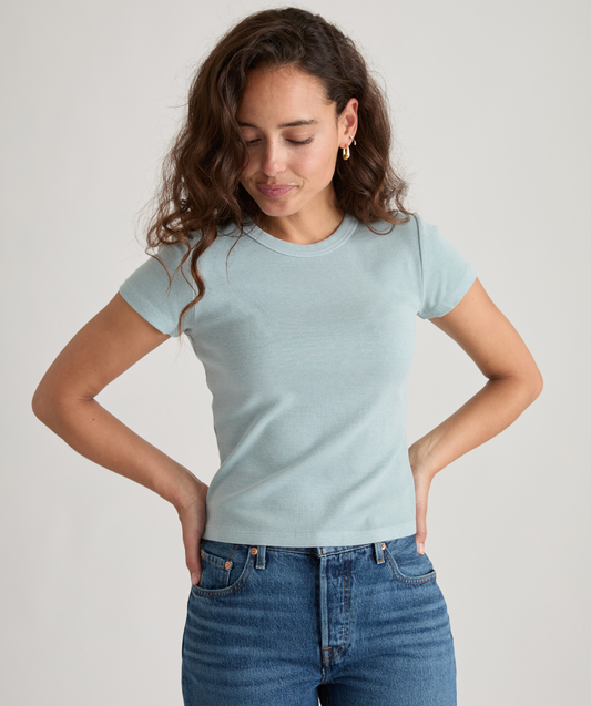 Lexi Rib Sun-In Crew Tee | Faded Aqua
