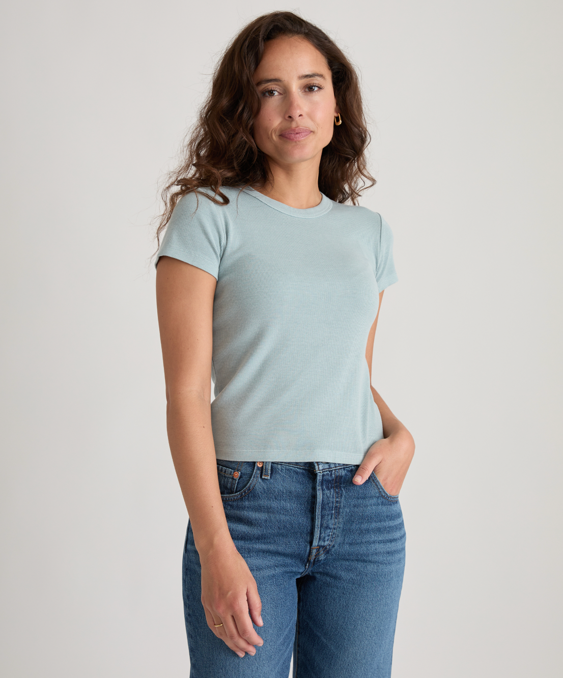 Lexi Rib Sun-In Crew Tee | Faded Aqua