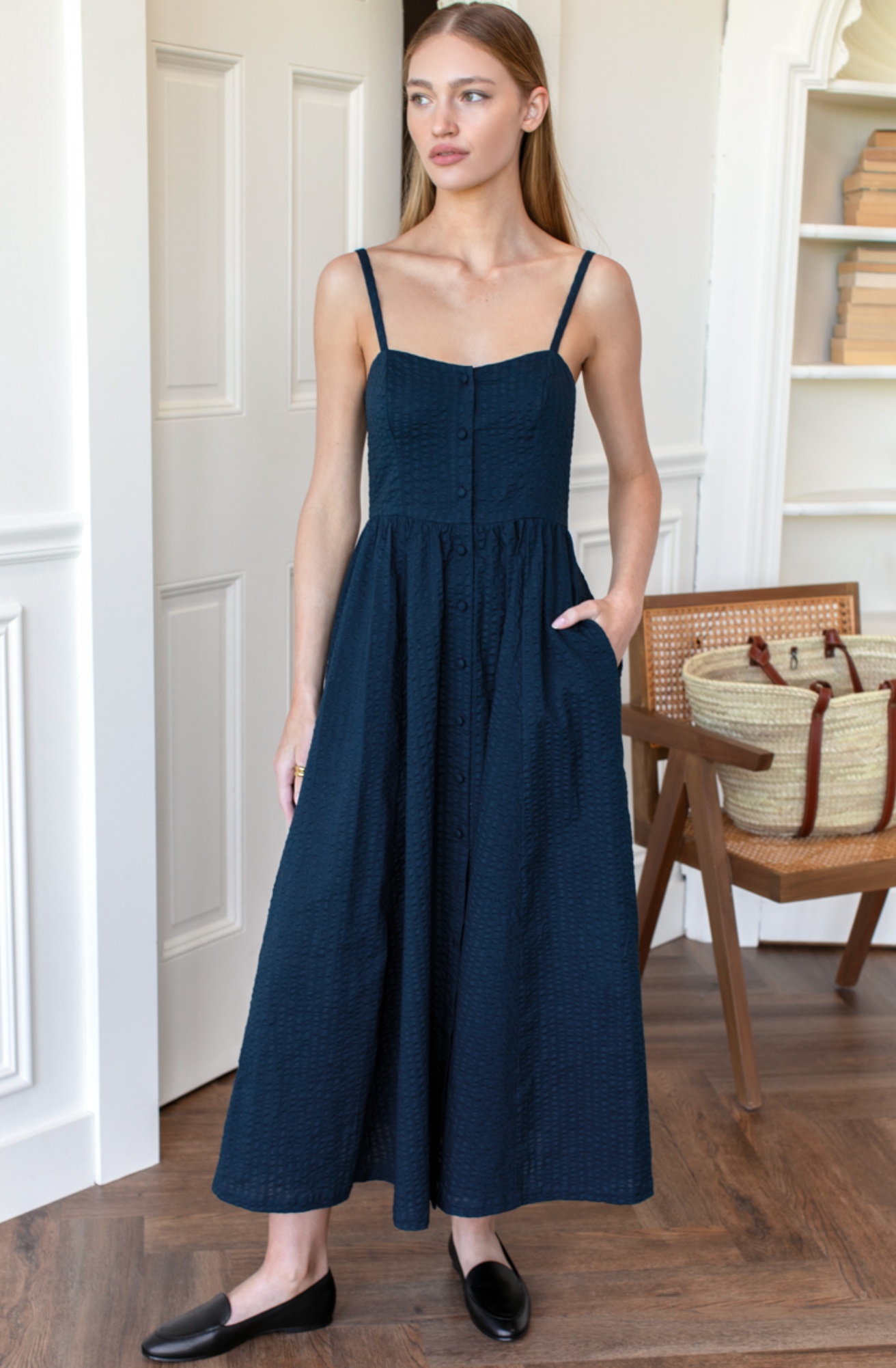 Emerson Fry Florentine Layering Dress - Navy Seersucker