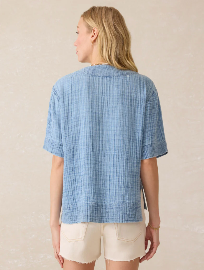 Dune Cotton Gauze Popover | Light Indigo Wash