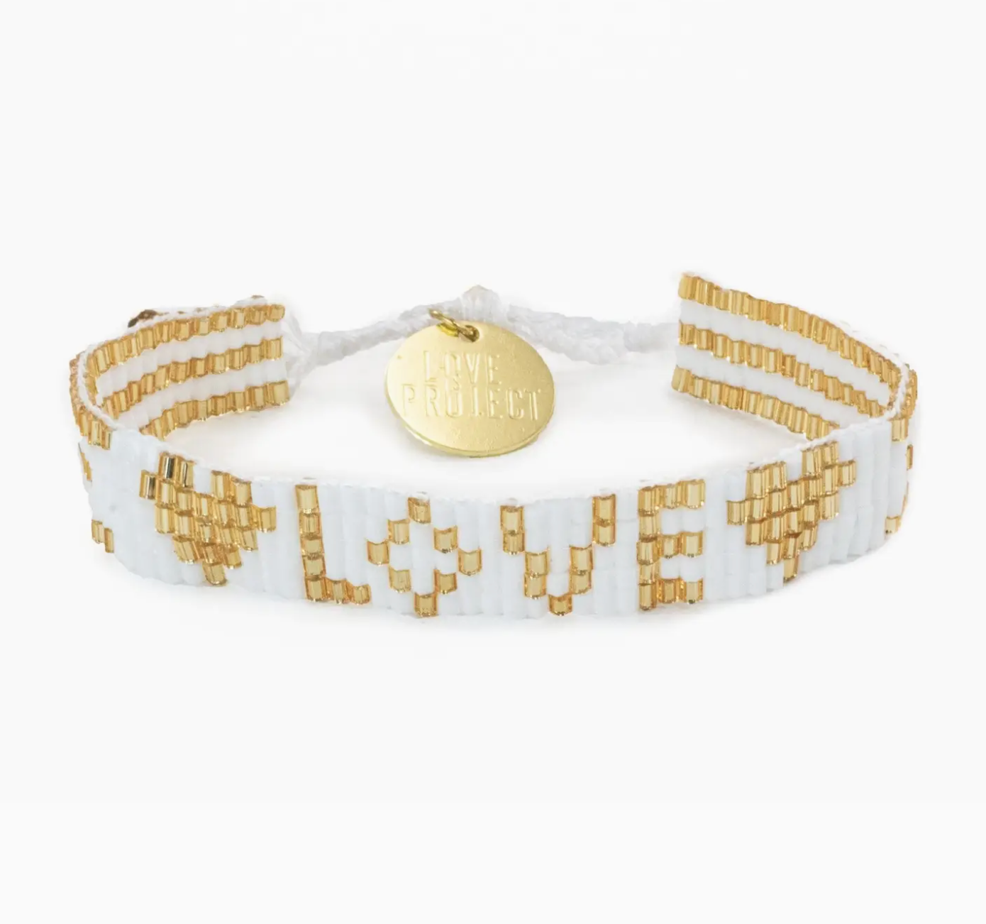 Seed Bead Love with Hearts Bracelet - White & Gold