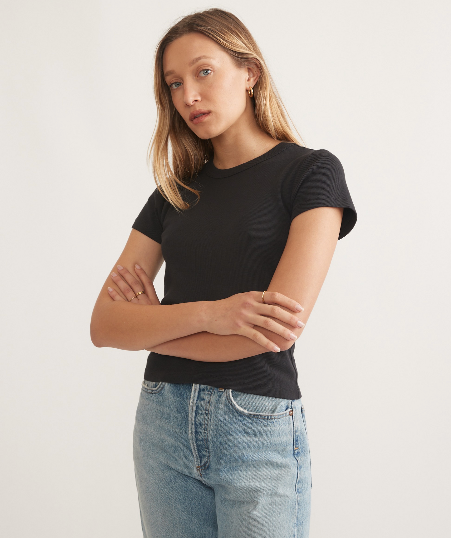 Lexi Rib Sun-In Crew Tee | Faded Black