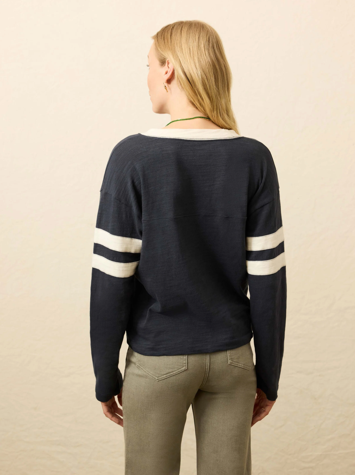 Faherty Organic Cotton Sunwashed Slub Varsity V-Neck | Blue Nights