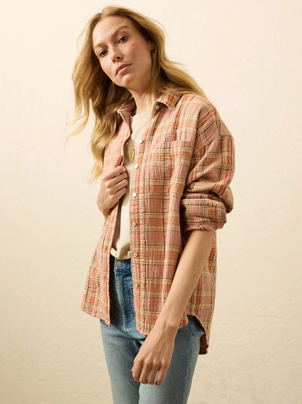 Faherty Dune Cotton Gauze Relaxed Shirt | Tinted Rose