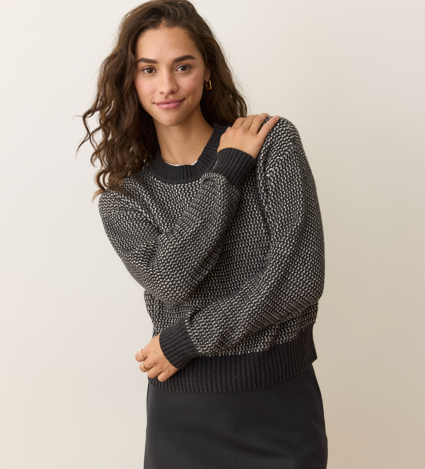 Robin Textured Crewneck Sweater | Black/White