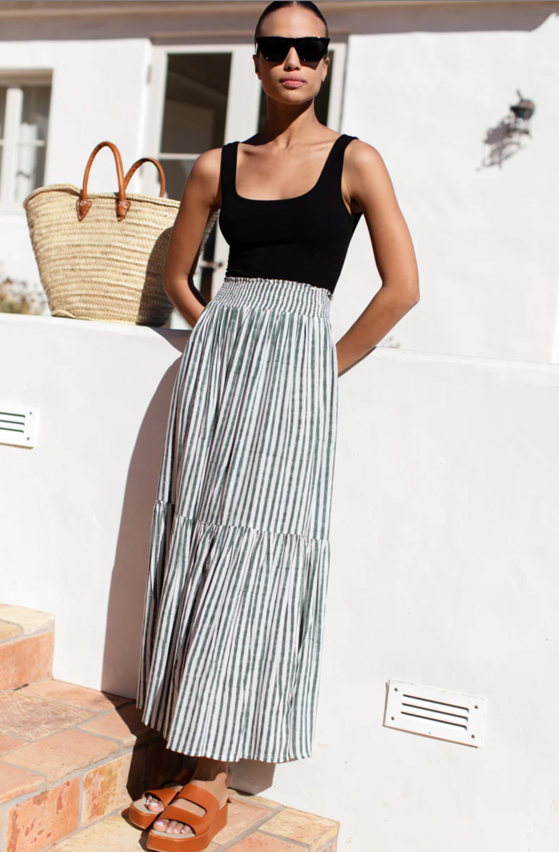 Emerson Fry Shirred Skirt | Moss Stripe