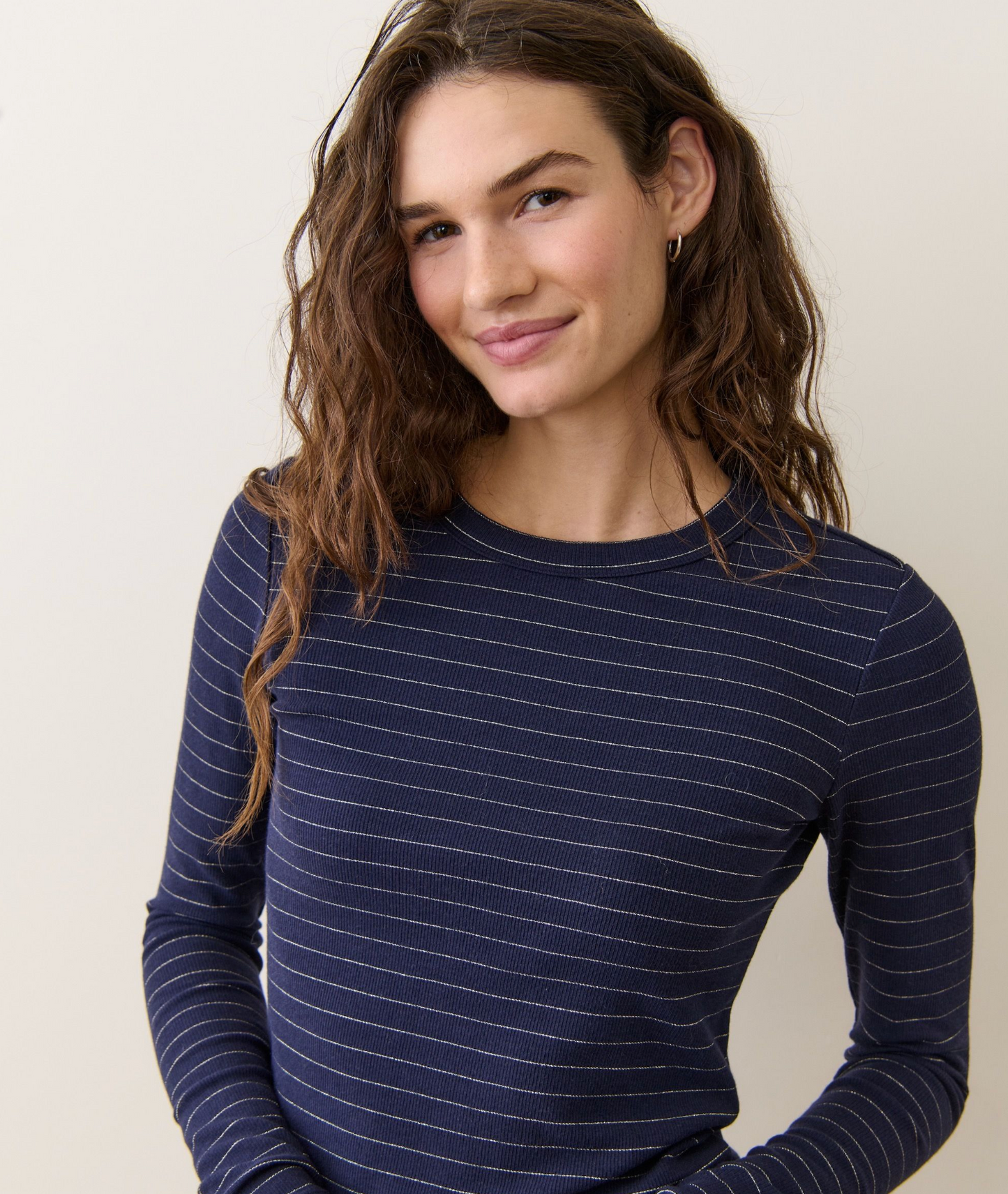 Lexi Rib Sun-In Crew Tee | Navy/Gold