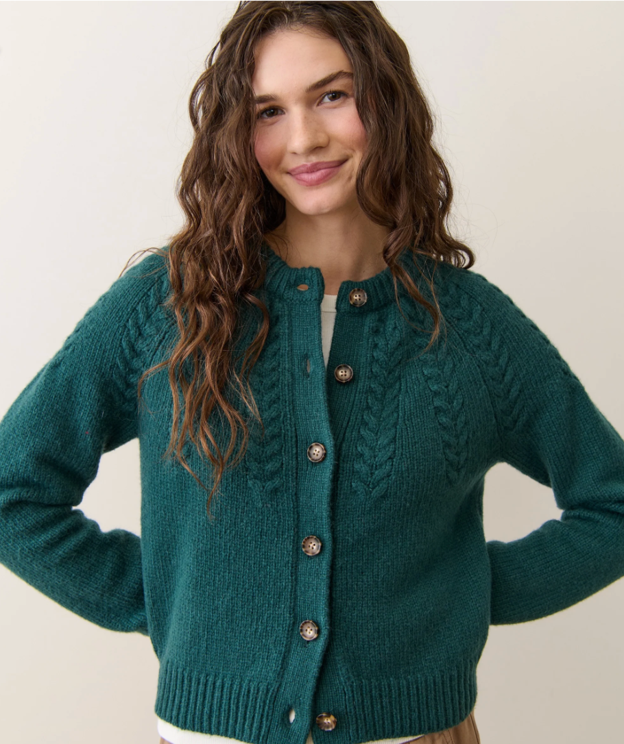 Everly Cable Knit Cardigan | Deep Sea