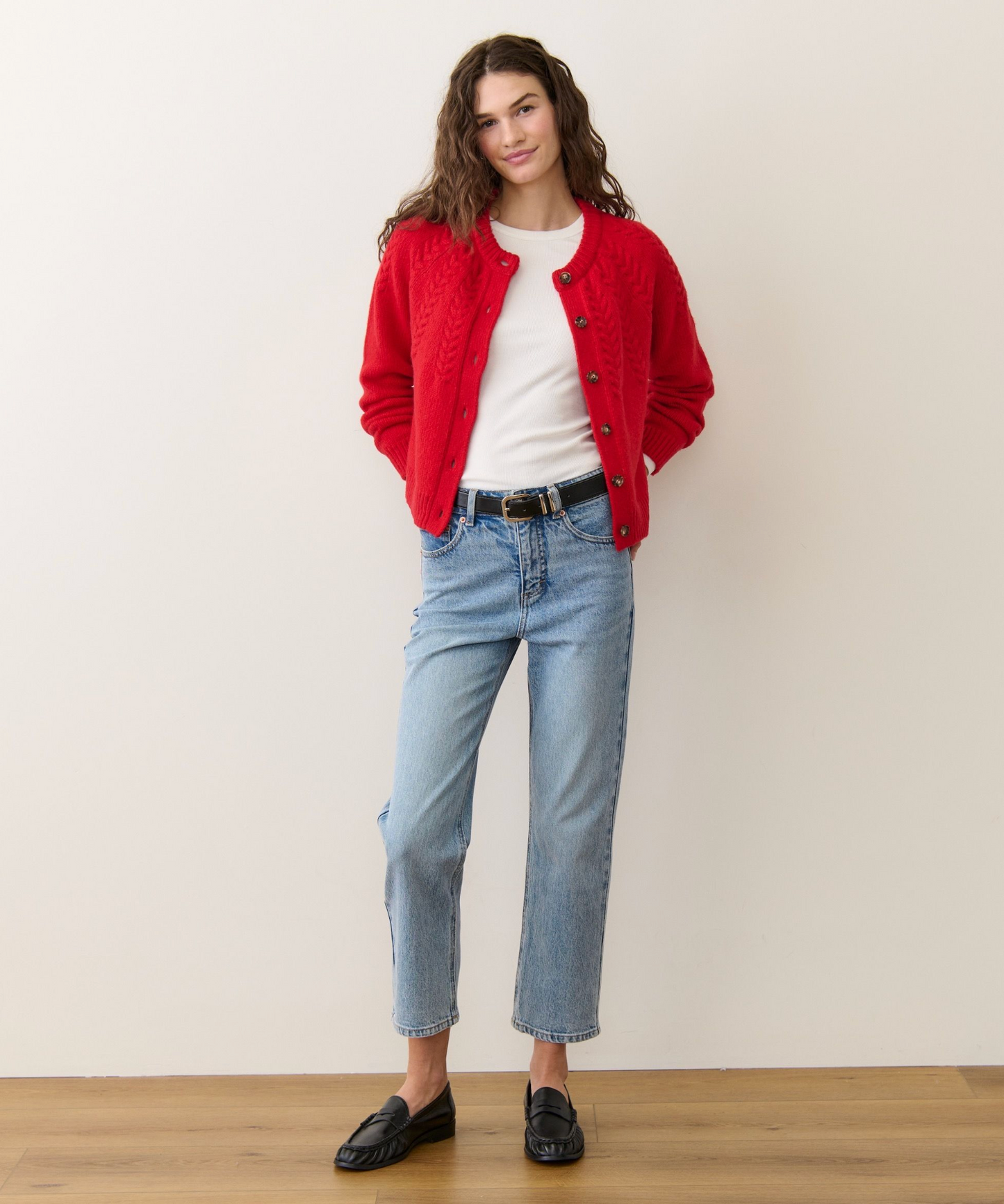 Everly Cable Knit Cardigan | Cherry Red