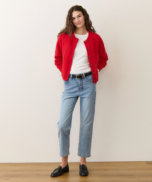 Everly Cable Knit Cardigan | Cherry Red