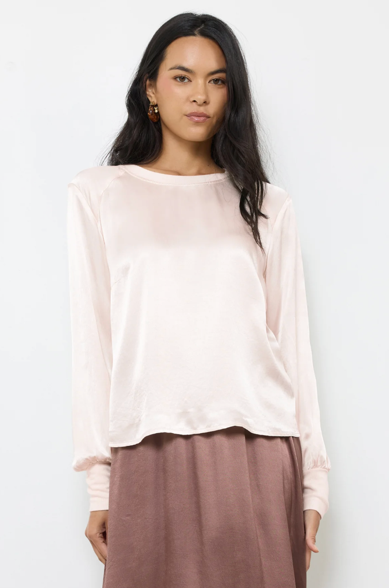 Alma Long Sleeve Silky Top | White