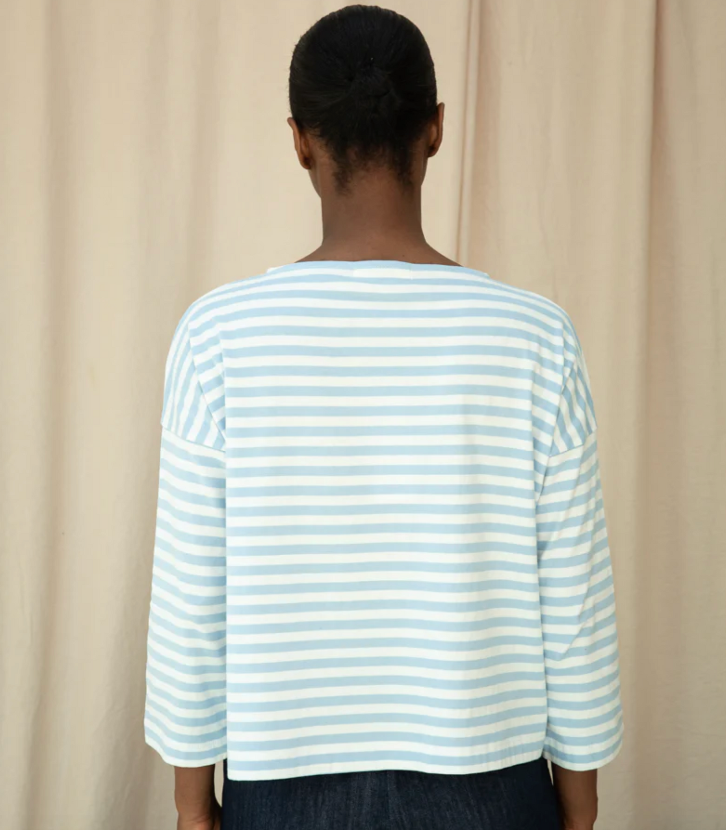 Leia-Sue Organic Cotton Stripe Jersey Top | Pale Blue and White Stripe