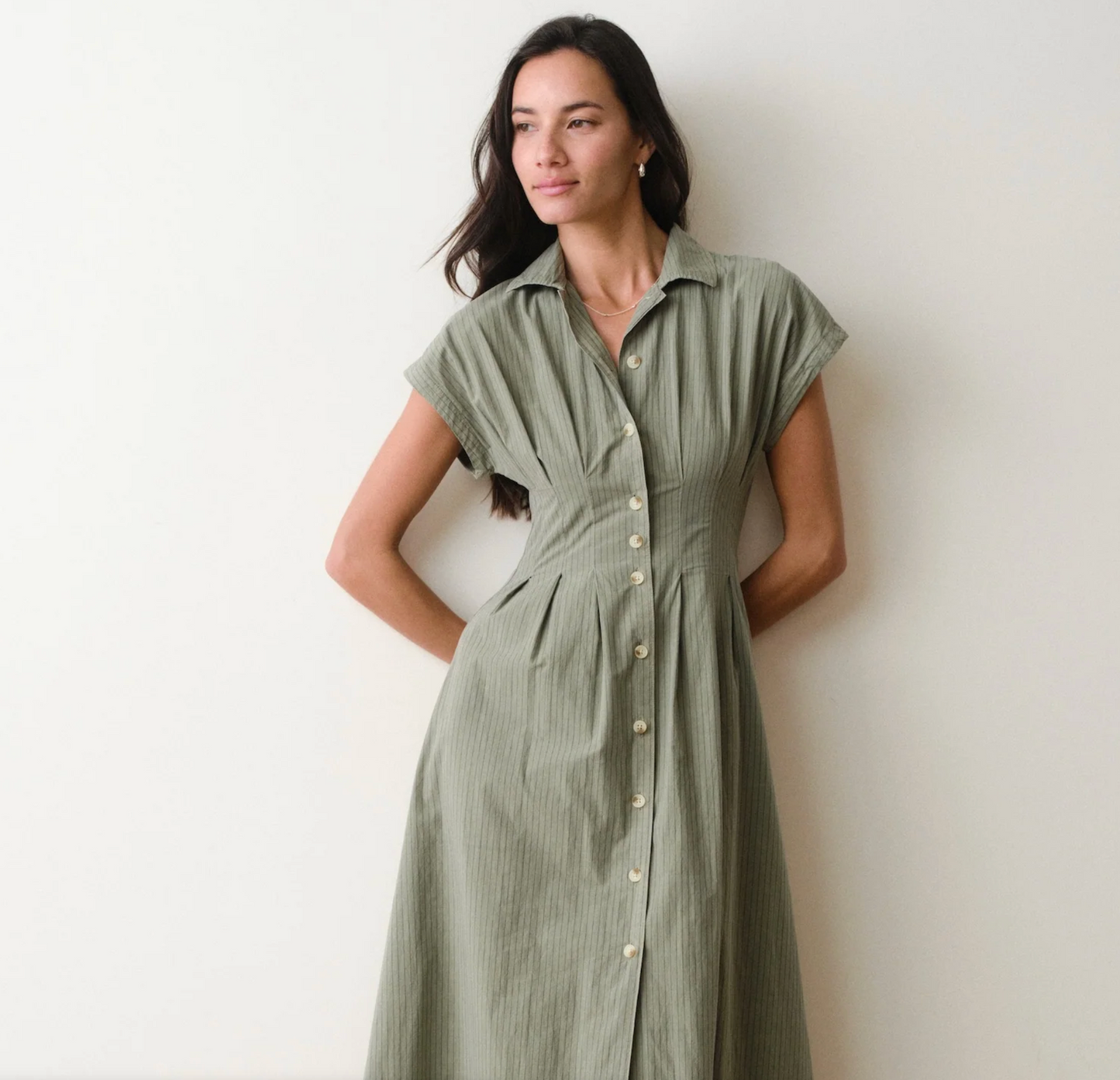 Arden Midi Shirt Dress | Olive/Navy Stripe