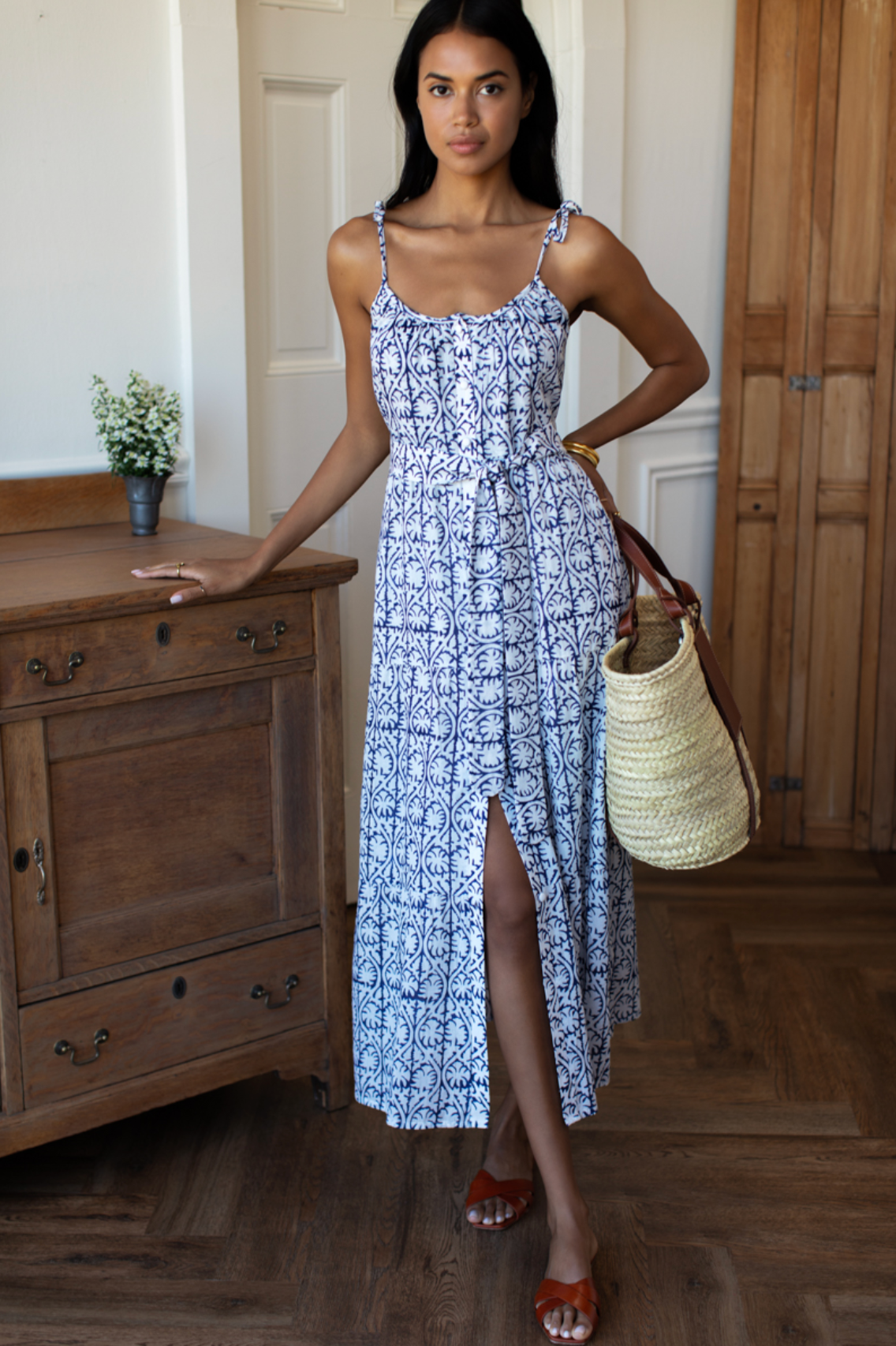 India Button Front Sundress 2 - Etoile Vine Indigo Organic