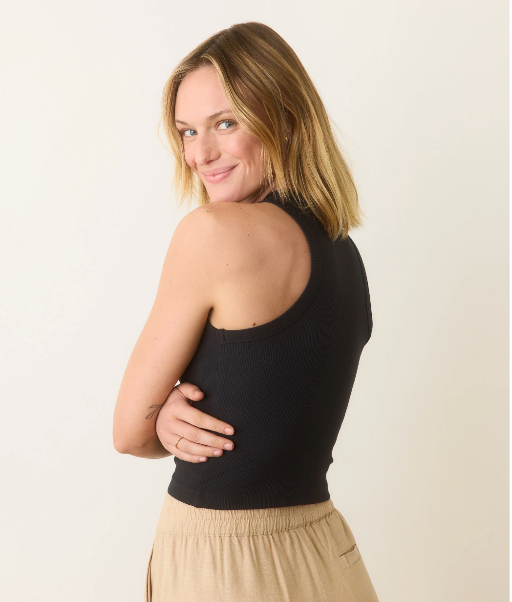Marine Layer Lexi Rib Sun-In High Neck Crop Tank | Faded Black