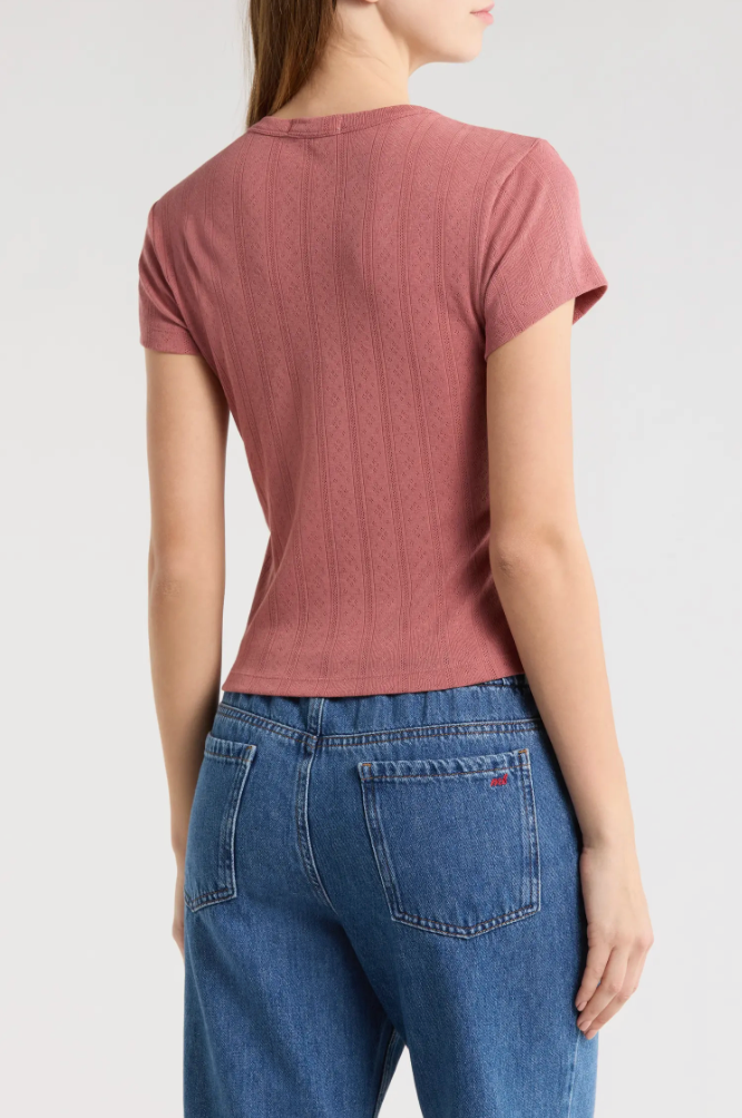 Lexi Pointelle Crew Tee | Dusk Rose